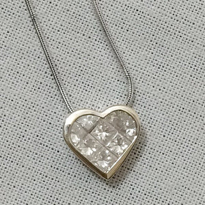 14k White Gold and Diamond Heart Necklace